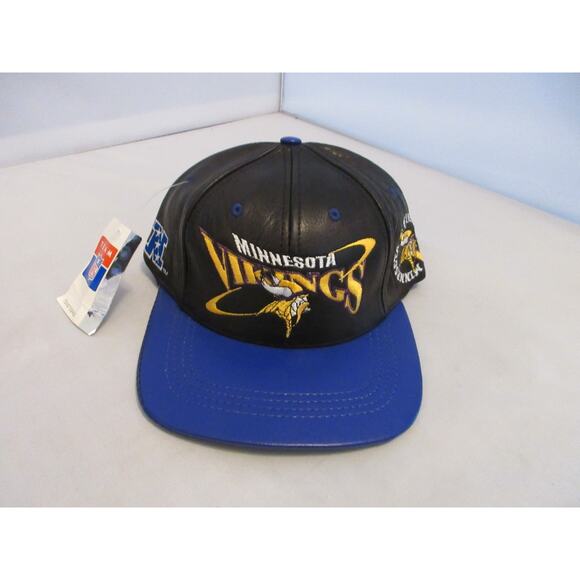 NWT Vintage Minnesota Vikings Leather Strapback Hat Cap Stitched Pro Elite